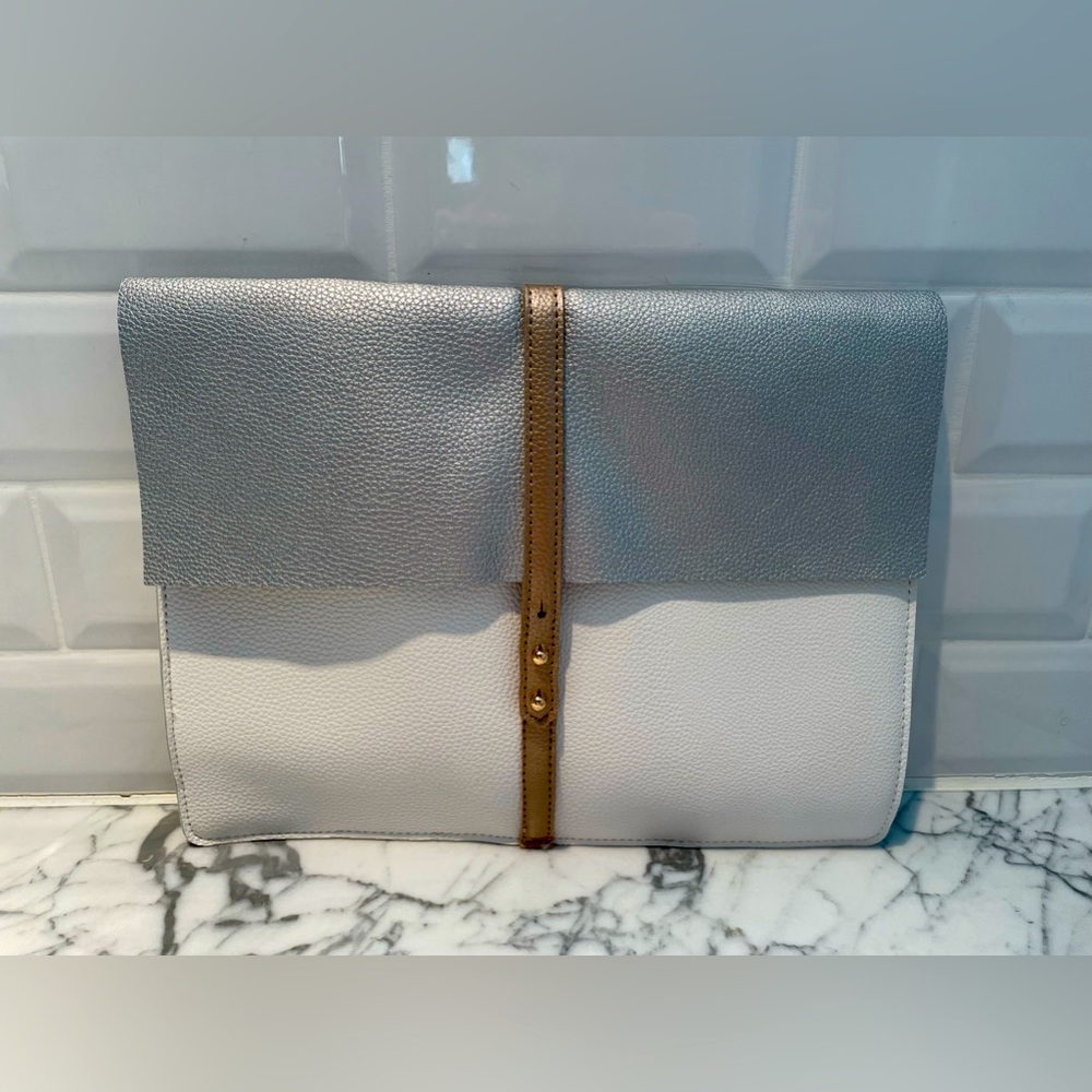 Saks Fifth Ave White Leather Clutch